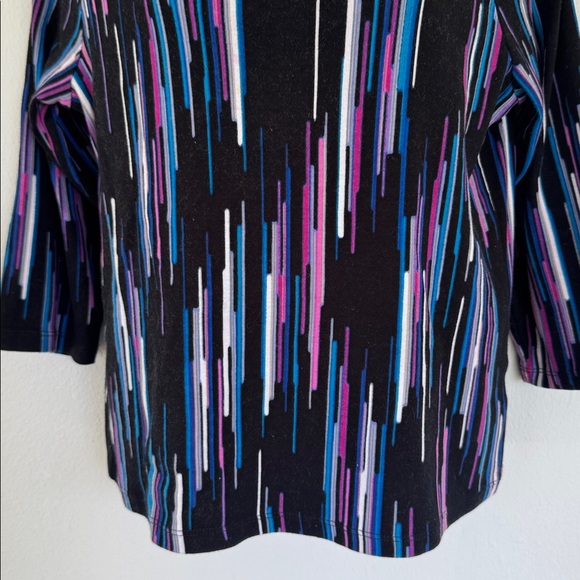 Rafaella purple stripe beaded keyhole neckline 3/4 sleeve cotton top size MP - Picture 4 of 11